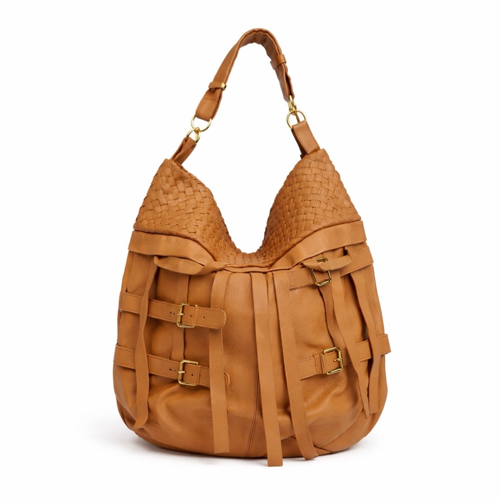 NEW RomyGold Tan Woven Leather Slouchy Hobo Shoulder Bag